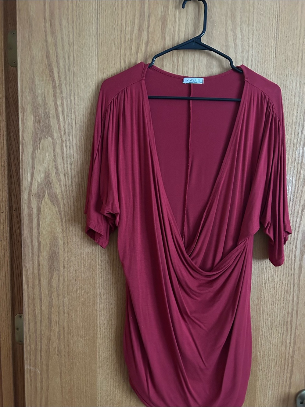 Draped V-Neck Blouse in Burgundy